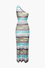 Abstract Print One Shoulder Maxi Dress