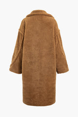 Teddy Notched Lapel Faux Fur Long Coat