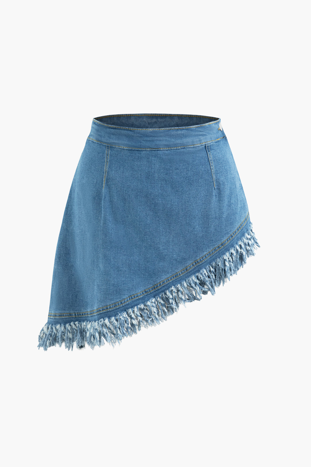 Asymmetrical Braiding Fringe Hem Denim Skirt