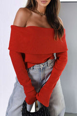 Off Shoulder Bell Sleeve Knit Top