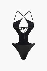 Cross Tie Back Cut Out One-Piece Swimsuit