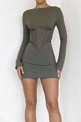 Cut Out Back Bell Sleeve Corset Mini Dress