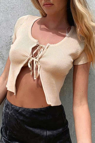 Tie Front Crop Short Sleeve T-shirt