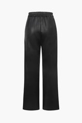 Faux Leather Elastic Waistband Straight Leg Pants