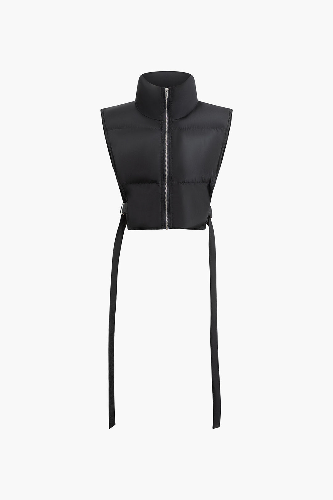 Buckle Detail High Neck Zip-Up Puffer Vest