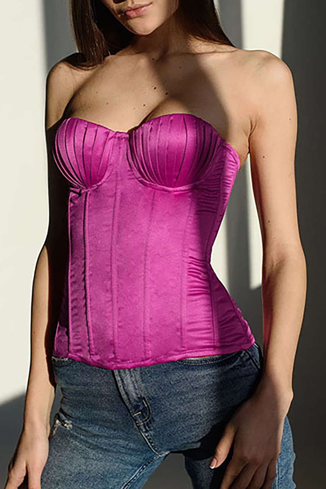 Ruched Bust Corset Strapless Top