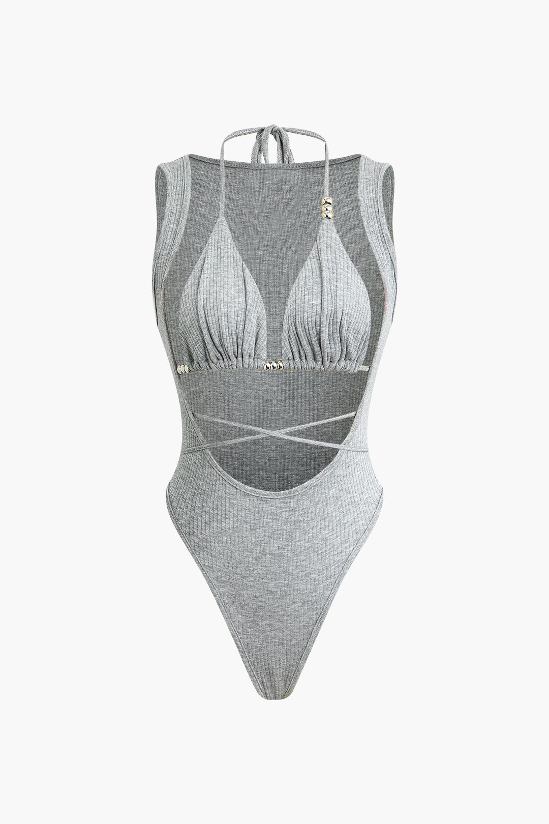 Cut Out Ruched Tie Halter Bodysuit