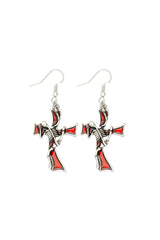 Red Gothic Cross Dangle Earrings