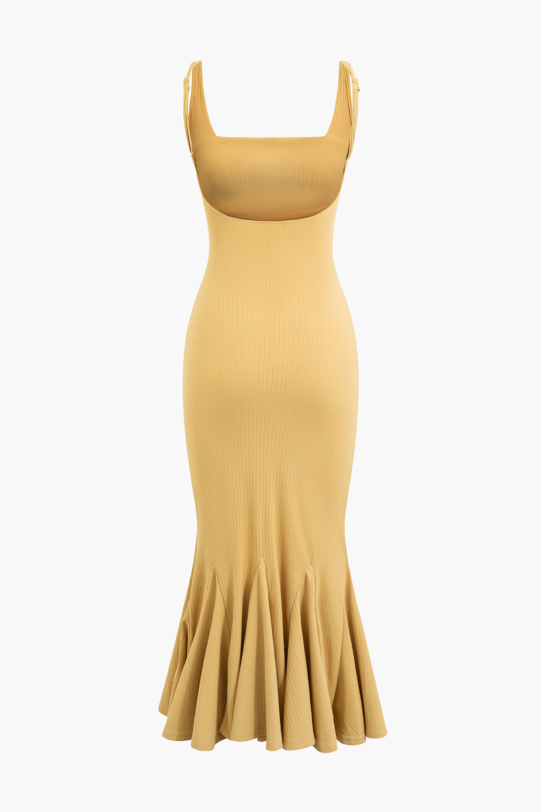 Square Neck Backless Mermaid Slip Midi Dress