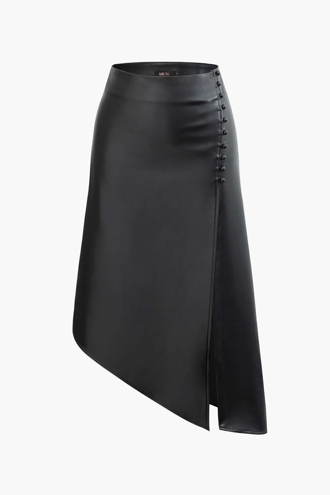 Faux Leather Button Decor Asymmetric Midi Skirt