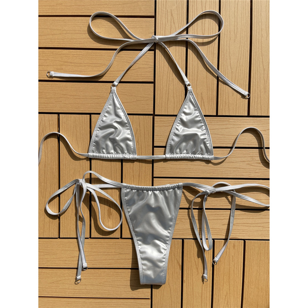 Camille Sexy Halter PU Faux Leather Bikini