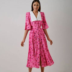 Cheryl Doll Collar Print Midi Dress