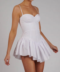 Annet Solid White Spaghetti Strap Mini Dress