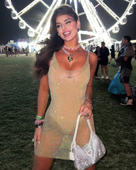 Cathy Glitter See Through Sexy Mini Dress