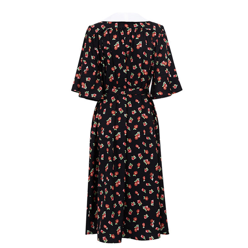 Cheryl Doll Collar Print Midi Dress