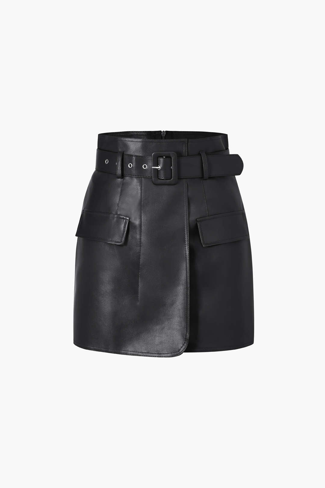 Faux Leather A-line Mini Skirt With Belt