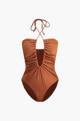 Tie Halter Ruched One-Piece Swimsuit