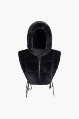 Hooded Zipper Tie Cut Out Side Faux Fur Vest