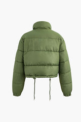 Solid Stand Collar Drawstring Puffer Coat