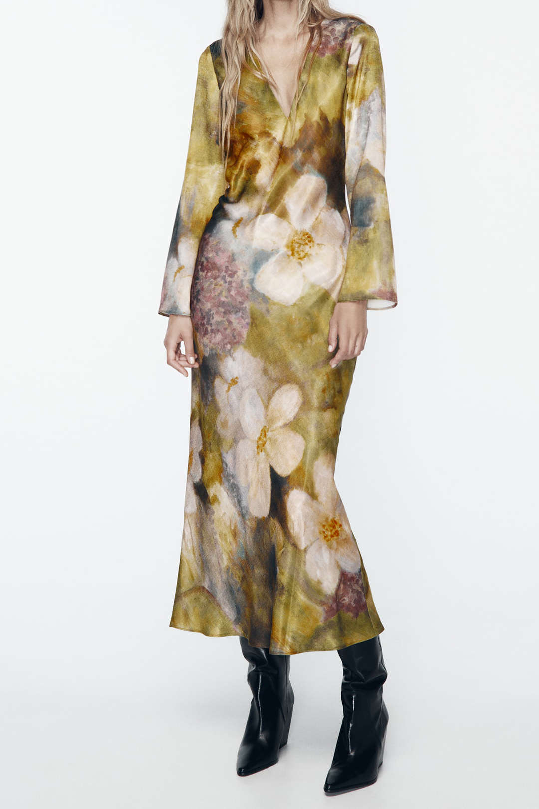 Floral Print V-neck Long Sleeve Maxi Dress