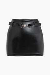 Faux Leather Belted Mini Skirt