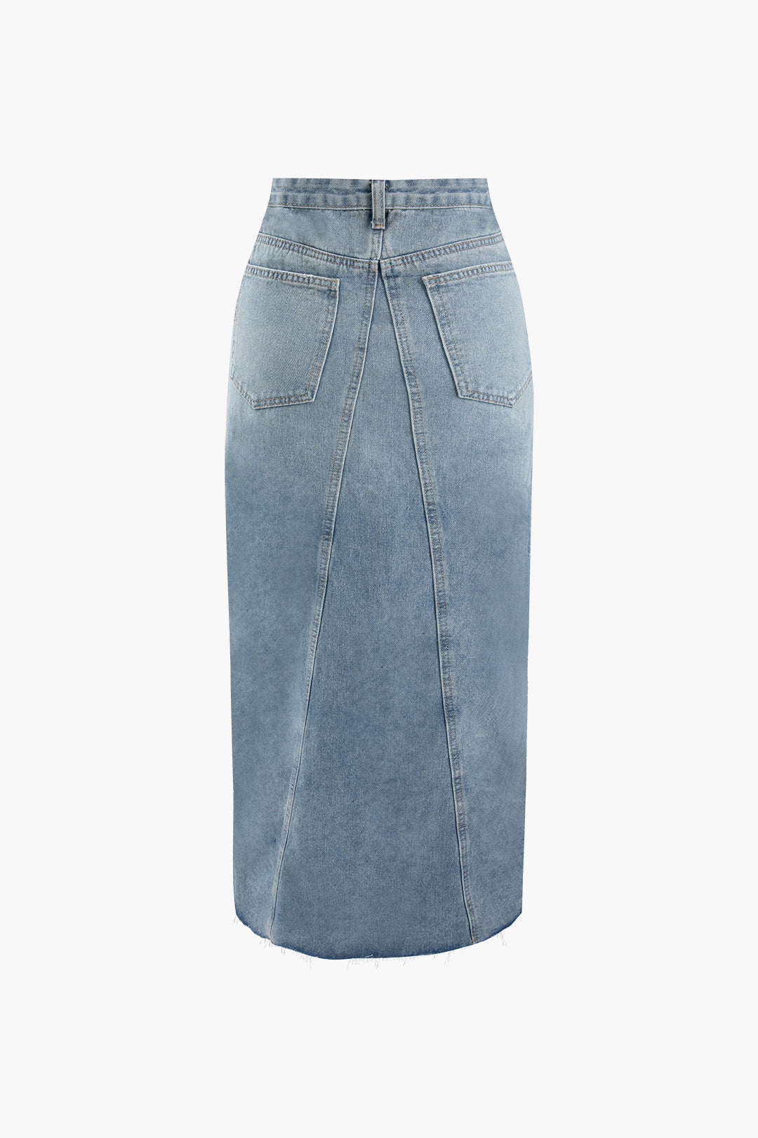 Asymmetric Denim Slit Midi Skirt