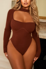 Mock Neck Cut Out Long Sleeve Bodysuit