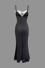 Contrast Bowtie Backless Slip Slit Maxi Dress