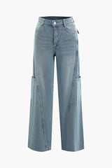 High Waist Side Pocket Straight Leg Jeans