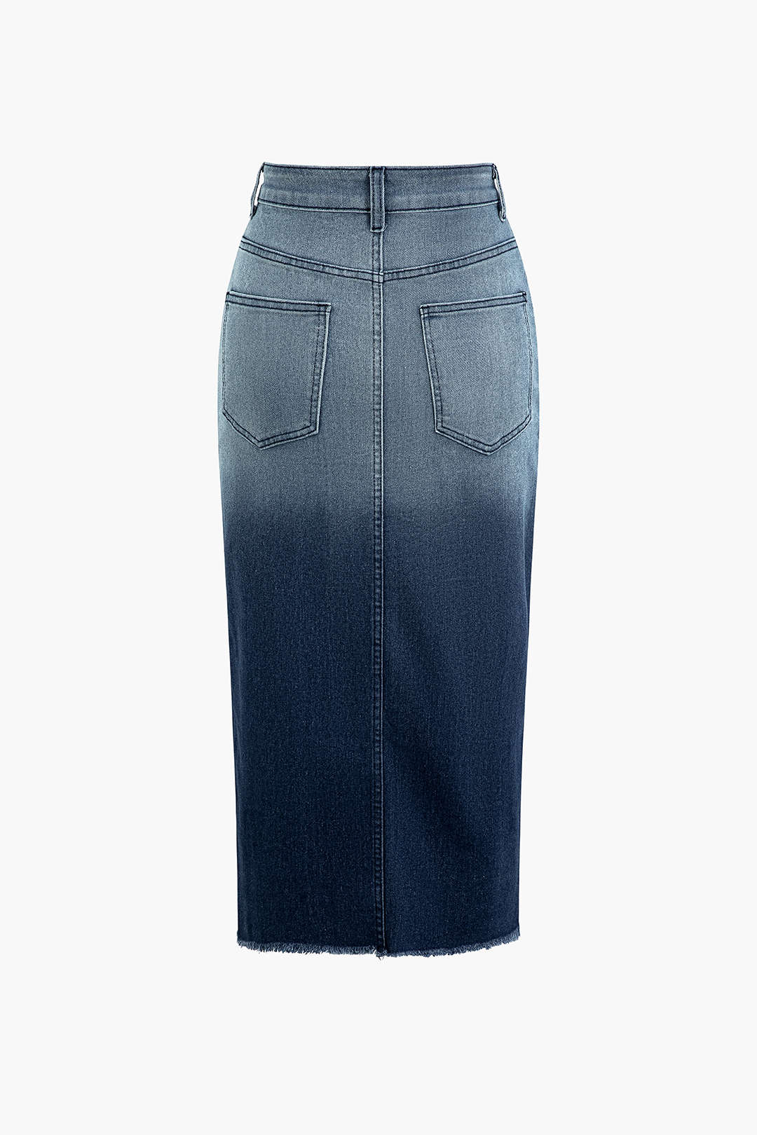 Faded Frayed Hem Split Denim Midi Skirt