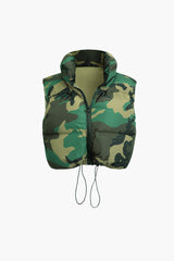 Camo Stand Collar Sleeveless Zipper Puffer Vest