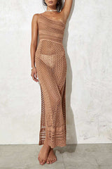 Asymmetrical Open Knit Slit Cover-Up Dress