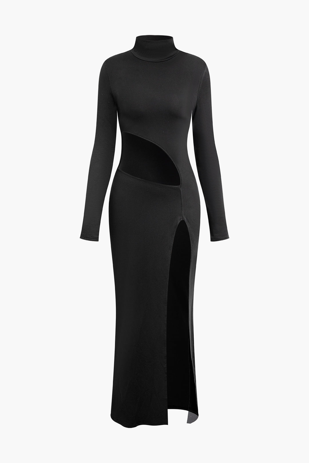 Cut Out Slit Mock Neck Long Sleeve Maxi Dress