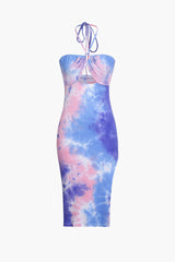 Blue Tie Dye Halter Neck Midi Dress