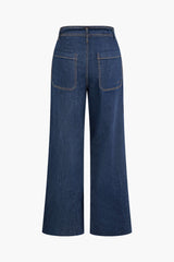 High Waist Raw Hem Wide Leg Jeans