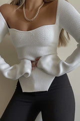 Sweetheart Neckline Long Sleeve Knit Top