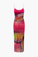 Abstract Print Mesh Maxi Dress