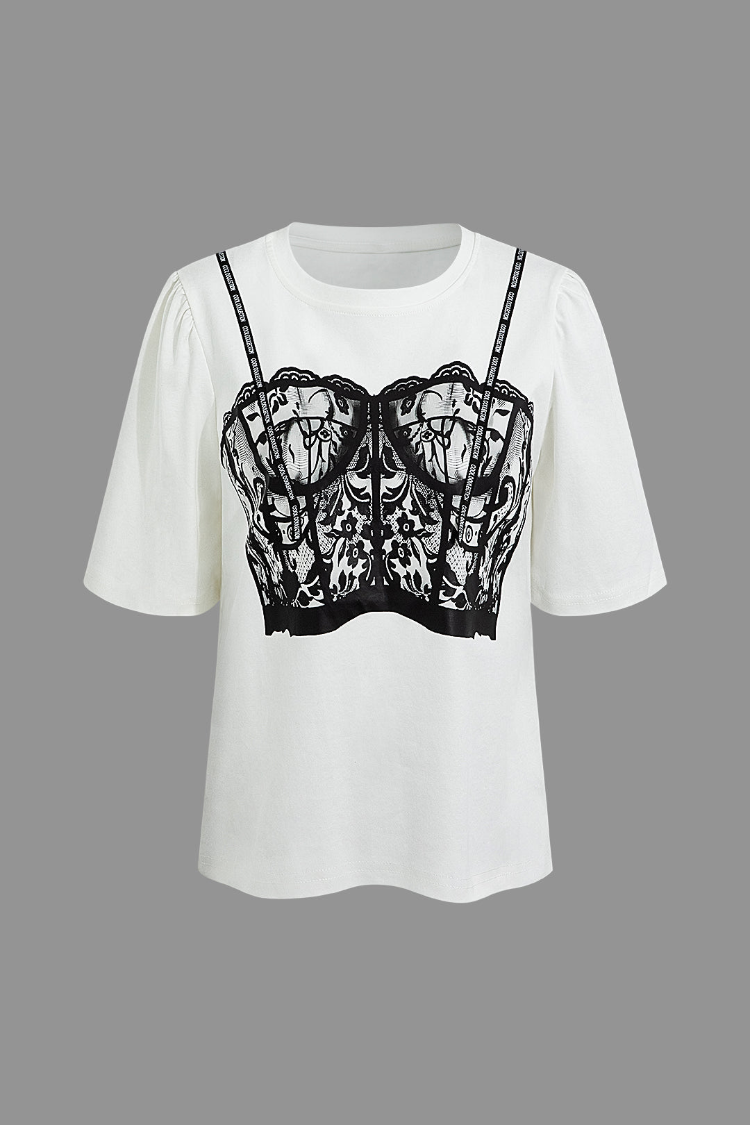 Bikini Print Round Neck Ruched T-shirt