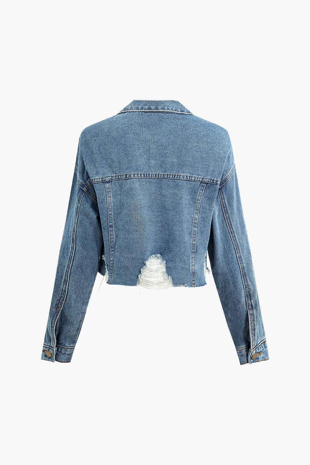 Frayed Button Up Flap Pocket Denim Coat