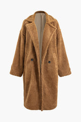 Teddy Notched Lapel Faux Fur Long Coat