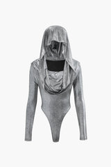 Metallic Hooded Long Sleeve Bodysuit