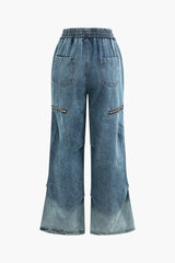 Denim Wide Leg Cargo Jeans