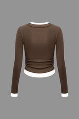 Contrast Trim Long Sleeve Top