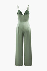 V-neck Twist Front Satin Jumpsuit