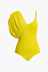 Solid V-neck Asymmetrical One-piece Swimsuit