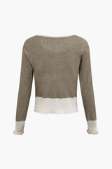 Contrast Trim Round Neck Long Sleeve Knit Top