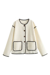 Embroidered Trim Button Patch Pocket Coat