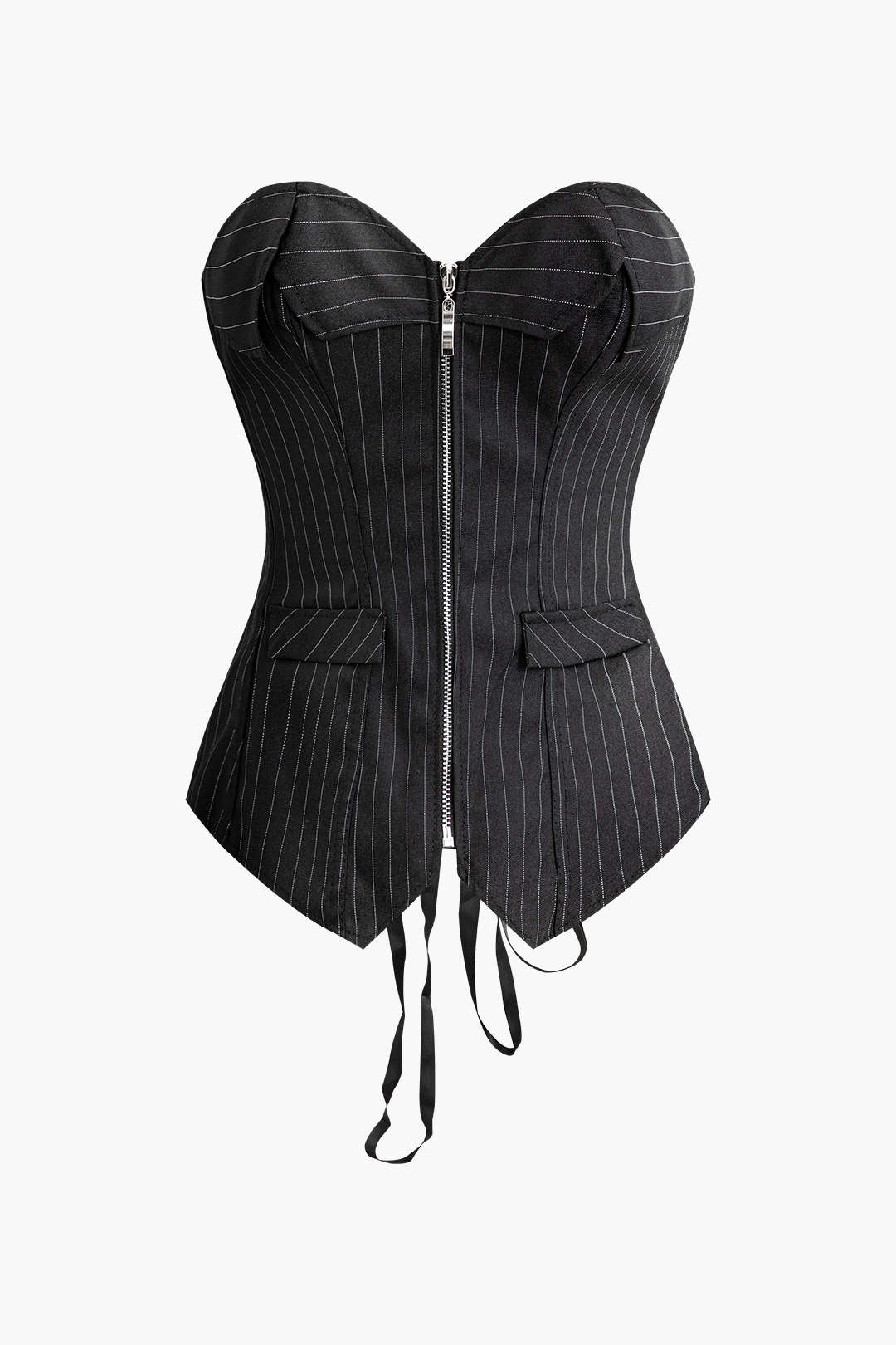 Strapless Sweetheart Neckline Pinstripe Corset Tube Top with Lace-Up Zipper