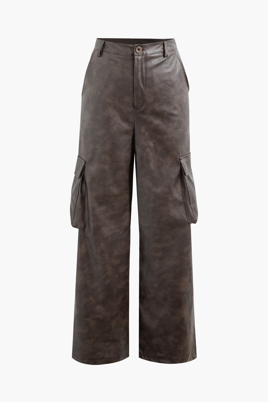 Faux Leather Flap Pocket Straight Leg Cargo Pants