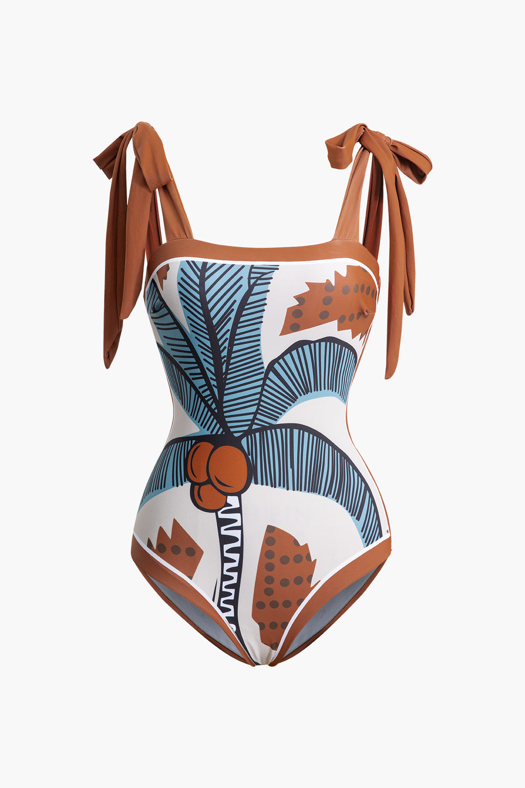 Coconut Tree Print Knot Strap One-Piece Swimsuit